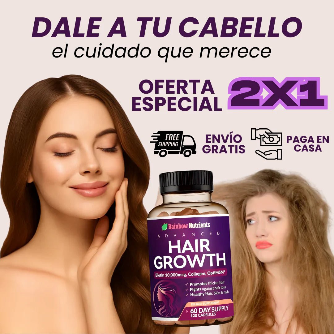 ¡HAIR GROWTH ADVANCED COMPRA 1 Y LLEVATE 2 - SIN AZUCAR - LOGRA UN CABELLO DE ENSUEÑO DESDE LOS PRIMEROS 7 DÍAS! 120 capsulas - VitaFarma Guatemala