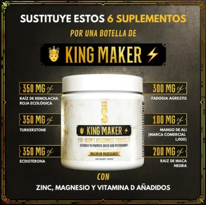 King Maker - Suplemento con Tongkat Ali, Turkesterona, Ecdisterona, Fadogia Agrestis, betarraga roja, maca negra y zinc (13 en 1) - VitaFarma Guatemala