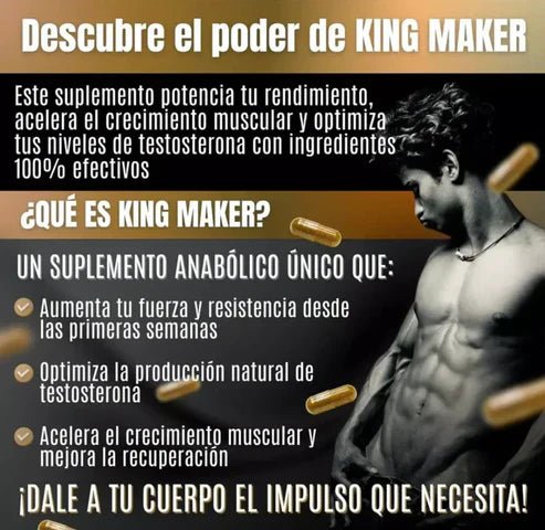 King Maker - Suplemento con Tongkat Ali, Turkesterona, Ecdisterona, Fadogia Agrestis, betarraga roja, maca negra y zinc (13 en 1) - VitaFarma Guatemala