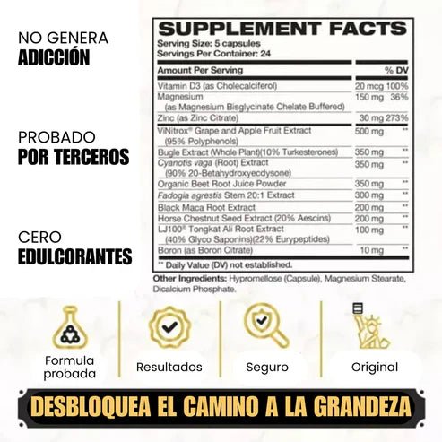 King Maker - Suplemento con Tongkat Ali, Turkesterona, Ecdisterona, Fadogia Agrestis, betarraga roja, maca negra y zinc (13 en 1) - VitaFarma Guatemala