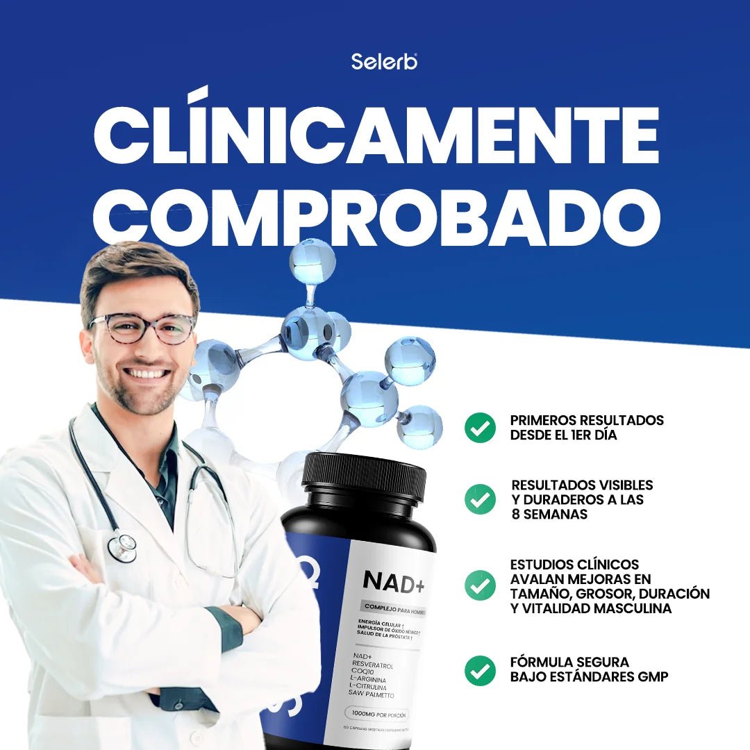 Selerb NAD+ 60 cápsulas | Recupera tu potencia y energía en la cama, en 2 semanas. Contiene: NAD+, RESVERATROL, COQ10, L - ARGININA, L - CITRULINA, SAW PALMETTO. - VitaFarma Guatemala