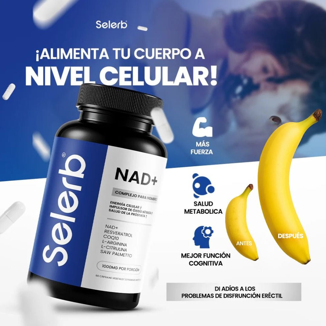 Selerb NAD+ 60 cápsulas | Recupera tu potencia y energía en la cama, en 2 semanas. Contiene: NAD+, RESVERATROL, COQ10, L - ARGININA, L - CITRULINA, SAW PALMETTO. - VitaFarma Guatemala