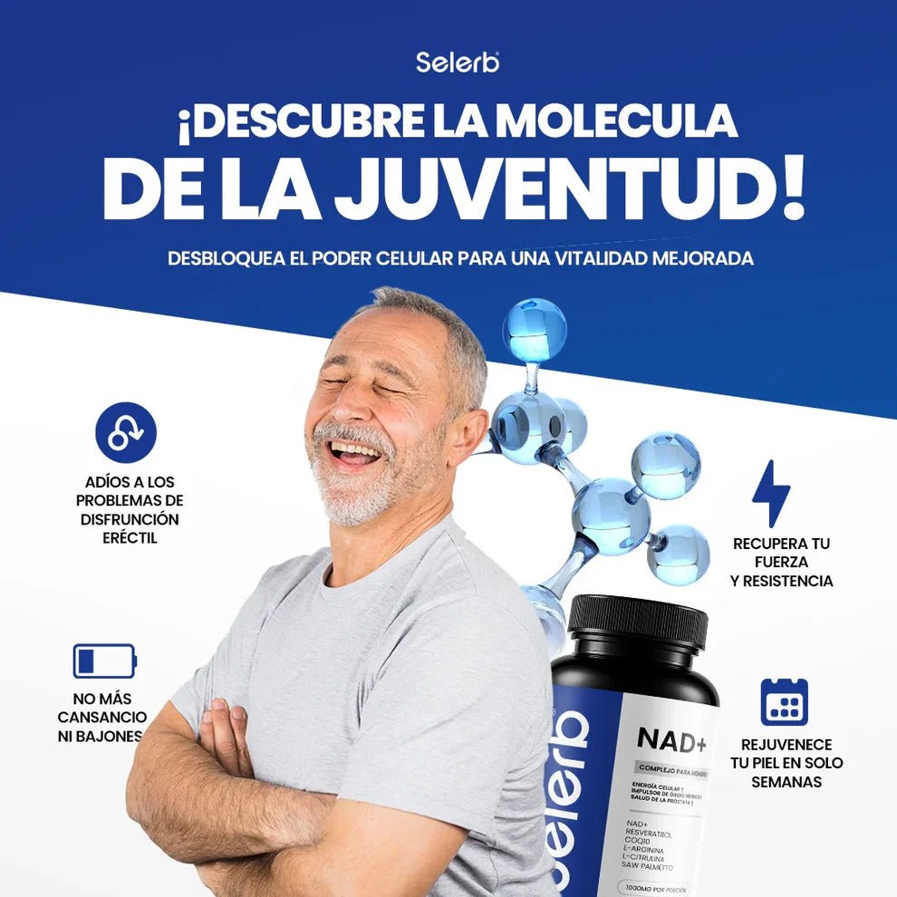 Selerb NAD+ 60 cápsulas | Recupera tu potencia y energía en la cama, en 2 semanas. Contiene: NAD+, RESVERATROL, COQ10, L - ARGININA, L - CITRULINA, SAW PALMETTO. - VitaFarma Guatemala