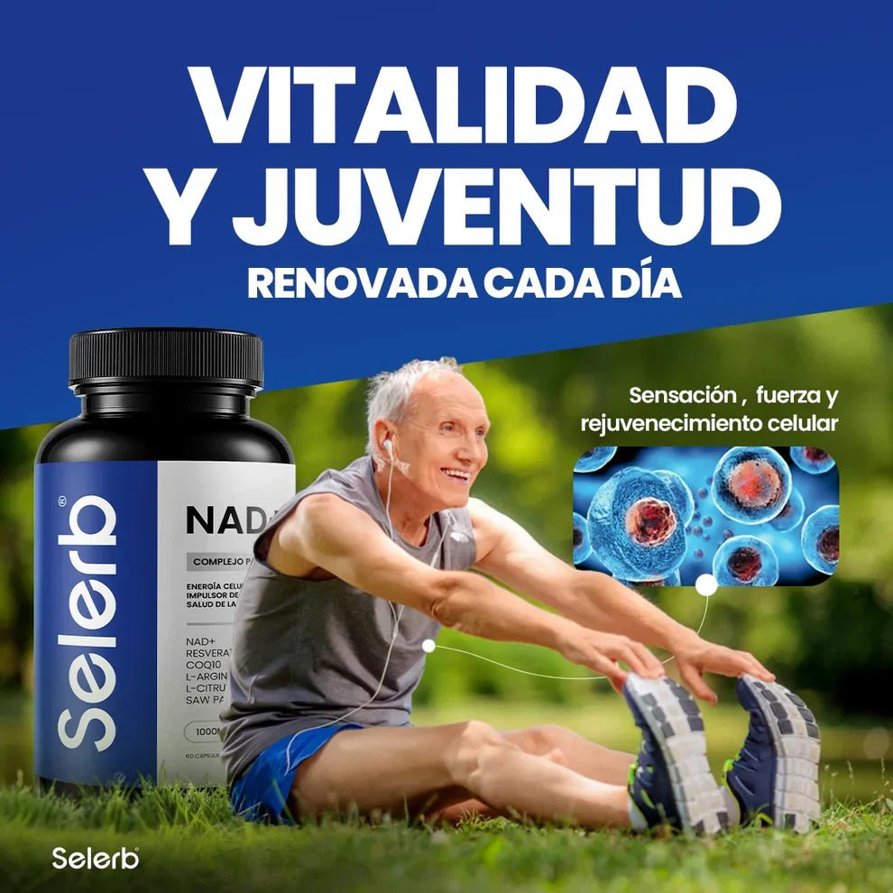 Selerb NAD+ 60 cápsulas | Recupera tu potencia y energía en la cama, en 2 semanas. Contiene: NAD+, RESVERATROL, COQ10, L - ARGININA, L - CITRULINA, SAW PALMETTO. - VitaFarma Guatemala