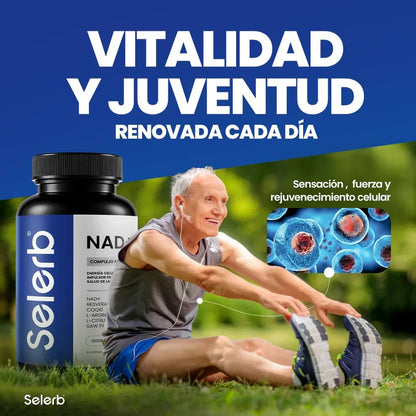 Selerb NAD+ 60 cápsulas | Recupera tu potencia y energía en la cama, en 2 semanas. Contiene: NAD+, RESVERATROL, COQ10, L - ARGININA, L - CITRULINA, SAW PALMETTO. - VitaFarma Guatemala