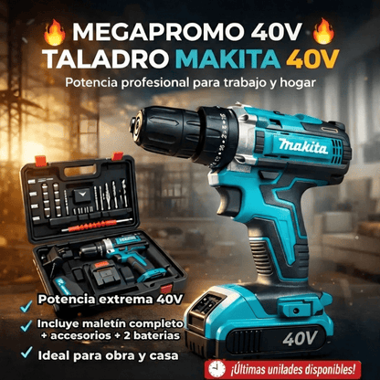 Taladro inalámbrico percutor Makita® + Maletin + 24 Accesorios + 2 Baterias 40 V - VitaFarma Guatemala