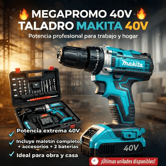 Taladro inalámbrico percutor Makita® + Maletin + 24 Accesorios + 2 Baterias 40 V - VitaFarma Guatemala